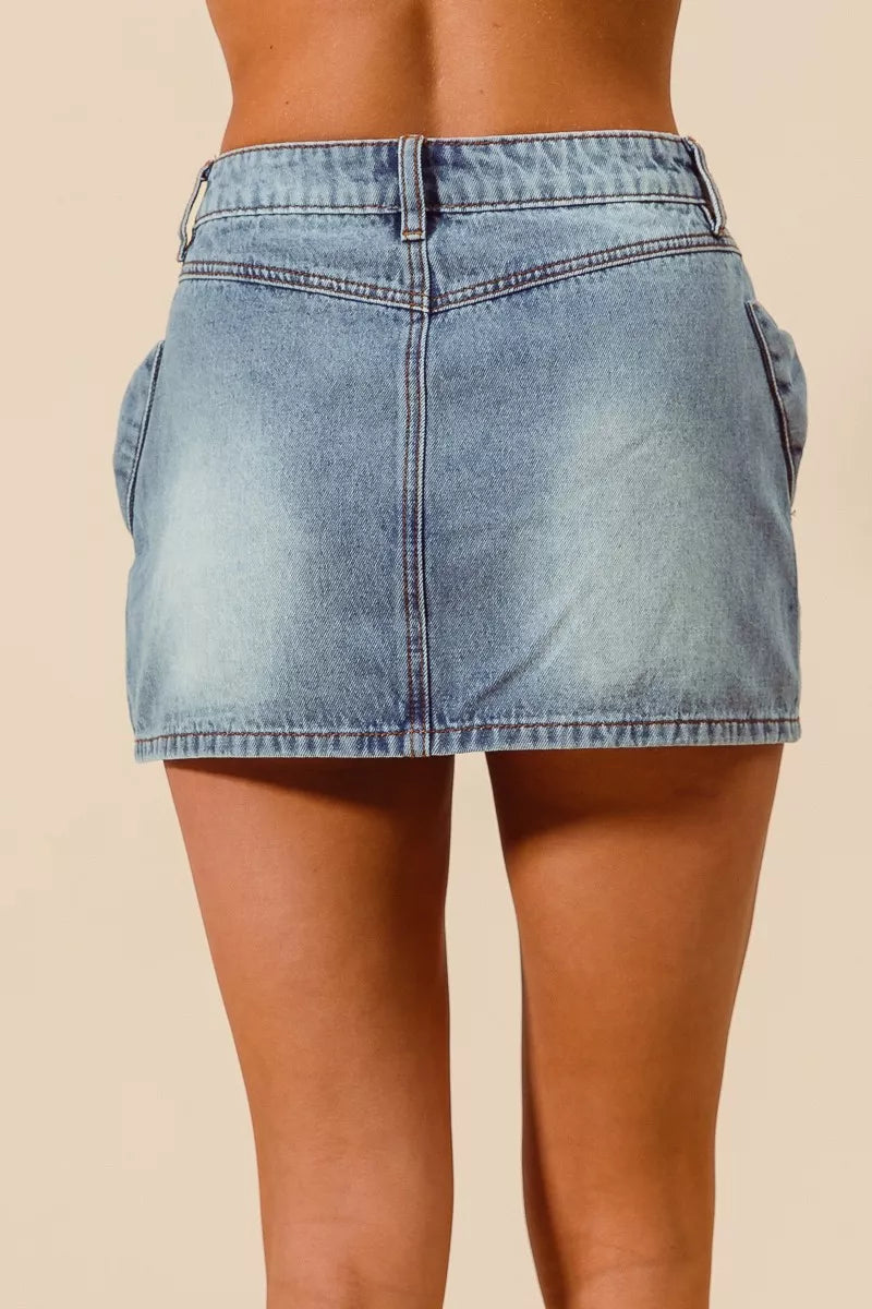 bow knot pocket So Me Bow Knot Pocket Denim Mini Skirt view 3 (skirt) - shop at us.meeeshop