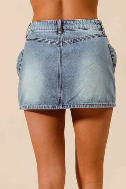 bow knot pocket So Me Bow Knot Pocket Denim Mini Skirt view 3 (skirt) - shop at us.meeeshop