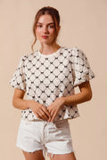 So Me Bow Texture Woven Bubble Sleeve Top IVORY (top) - mango bow texture top, texture gun tips, how to - shop at us.meeeshop