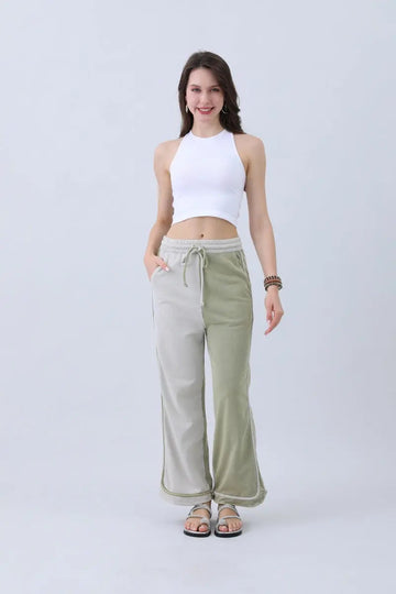 Breathable Wide-leg Pants – Olive Two-tone Straight Fit - MeeeShop Women's Fashion