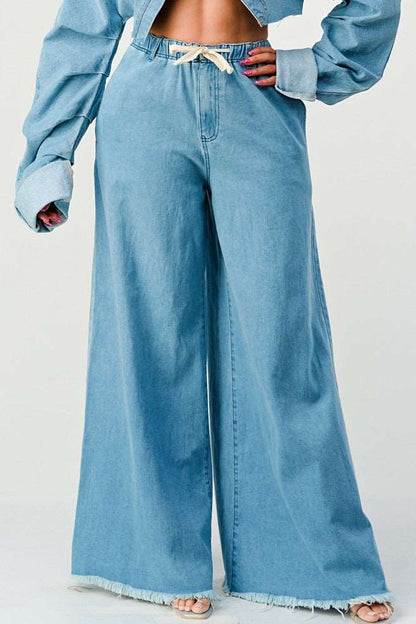 Breezy Blue Denim Palazzos in Small (bottom)