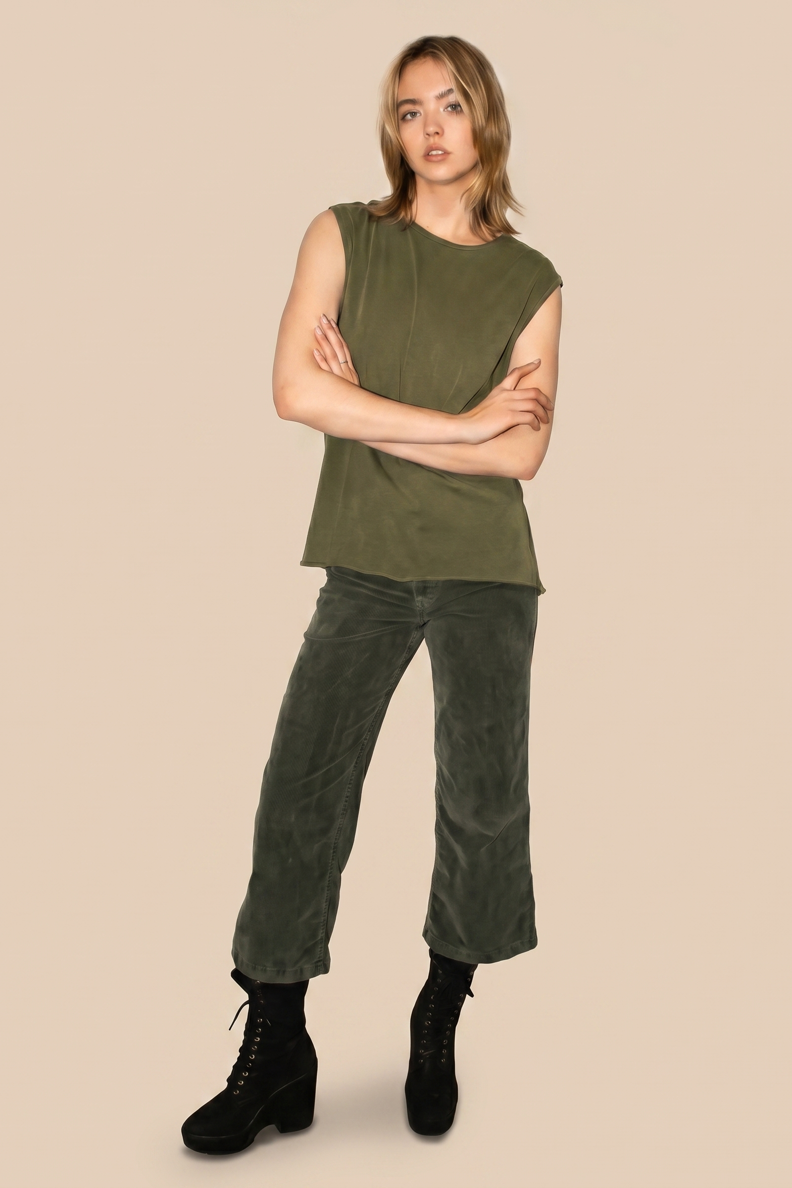 Breezy Tank - Olive in XS - Tank Olive (top)