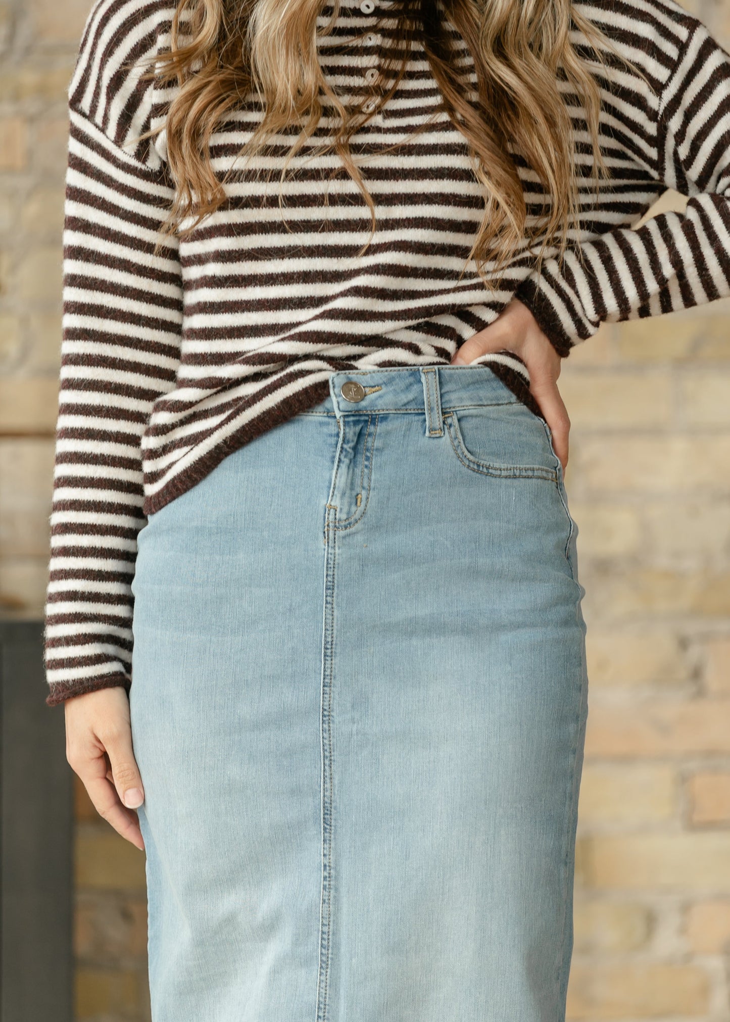 Bria Light Wash Denim Maxi Skirt in 10 view 5 (dress)