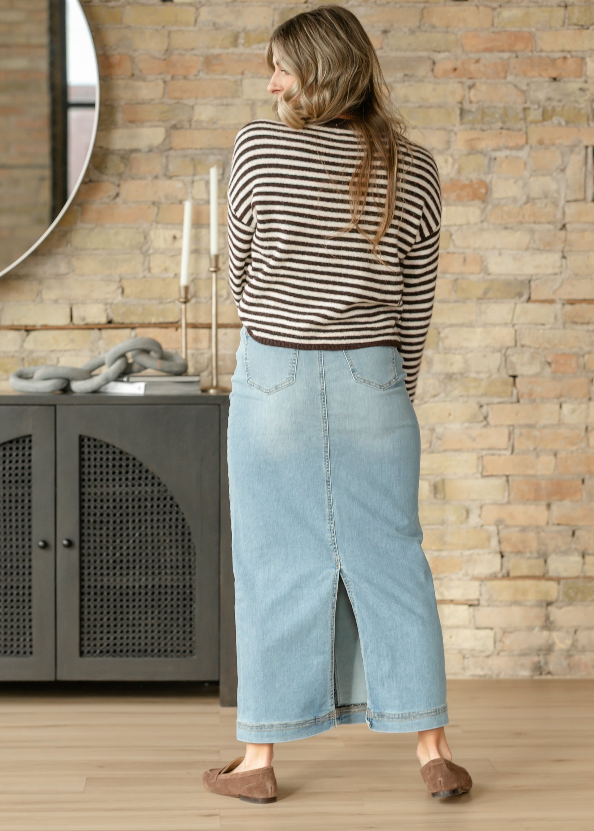 Bria Light Wash Denim Maxi Skirt in 12 view 6 (dress)