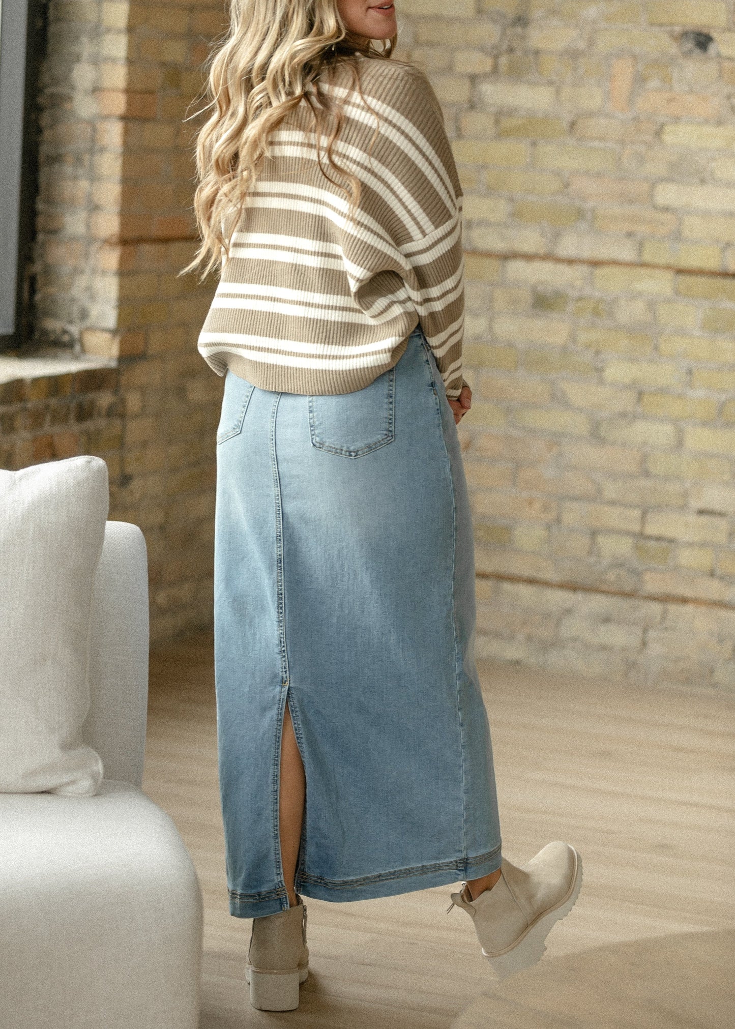 Bria Light Wash Denim Maxi Skirt in 18 view 9 (dress)