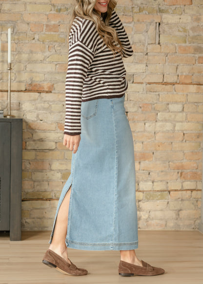 Bria Light Wash Denim Maxi Skirt in 4 view 2 (dress)