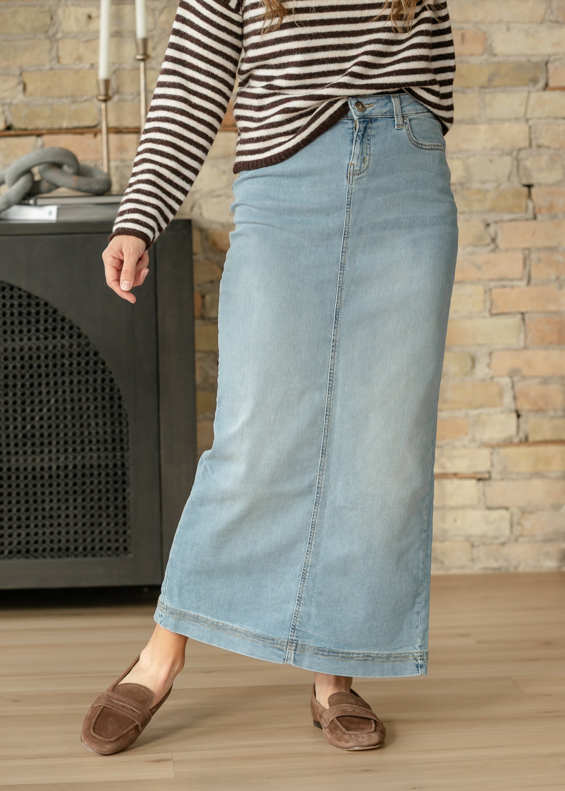 Bria Light Wash Denim Maxi Skirt in 6 view 3 (dress)