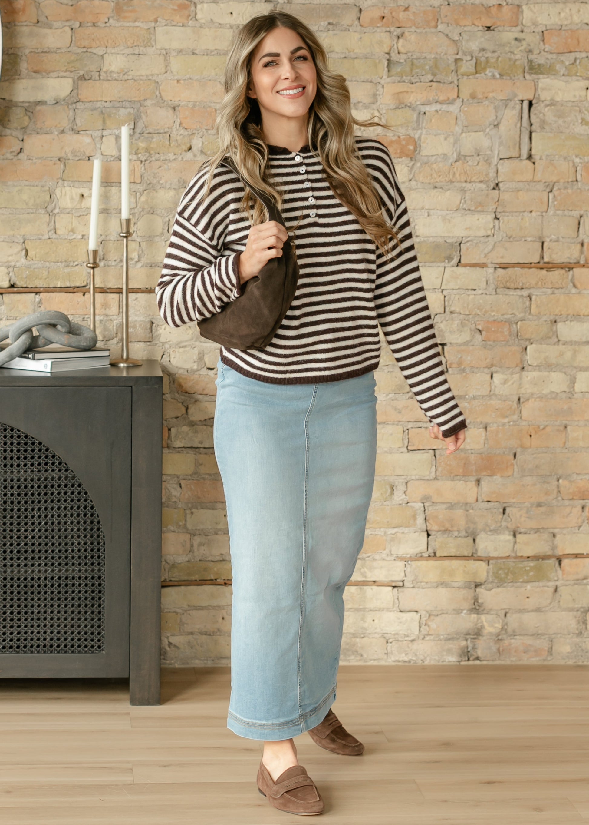 Bria Light Wash Denim Maxi Skirt in 8 view 4 (dress)