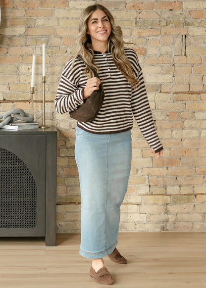 Bria Light Wash Denim Maxi Skirt in 8 view 4 (dress)