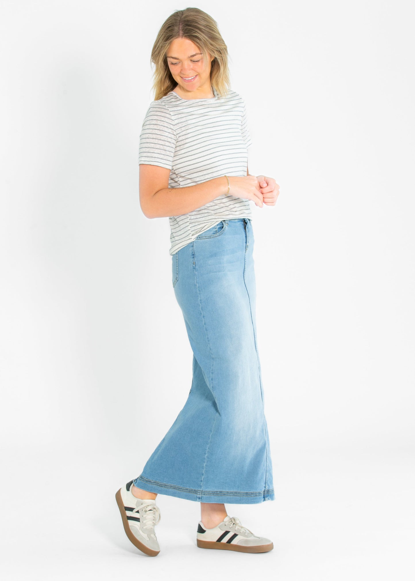 Bria Light Wash Denim Maxi Skirt view 12 (dress)