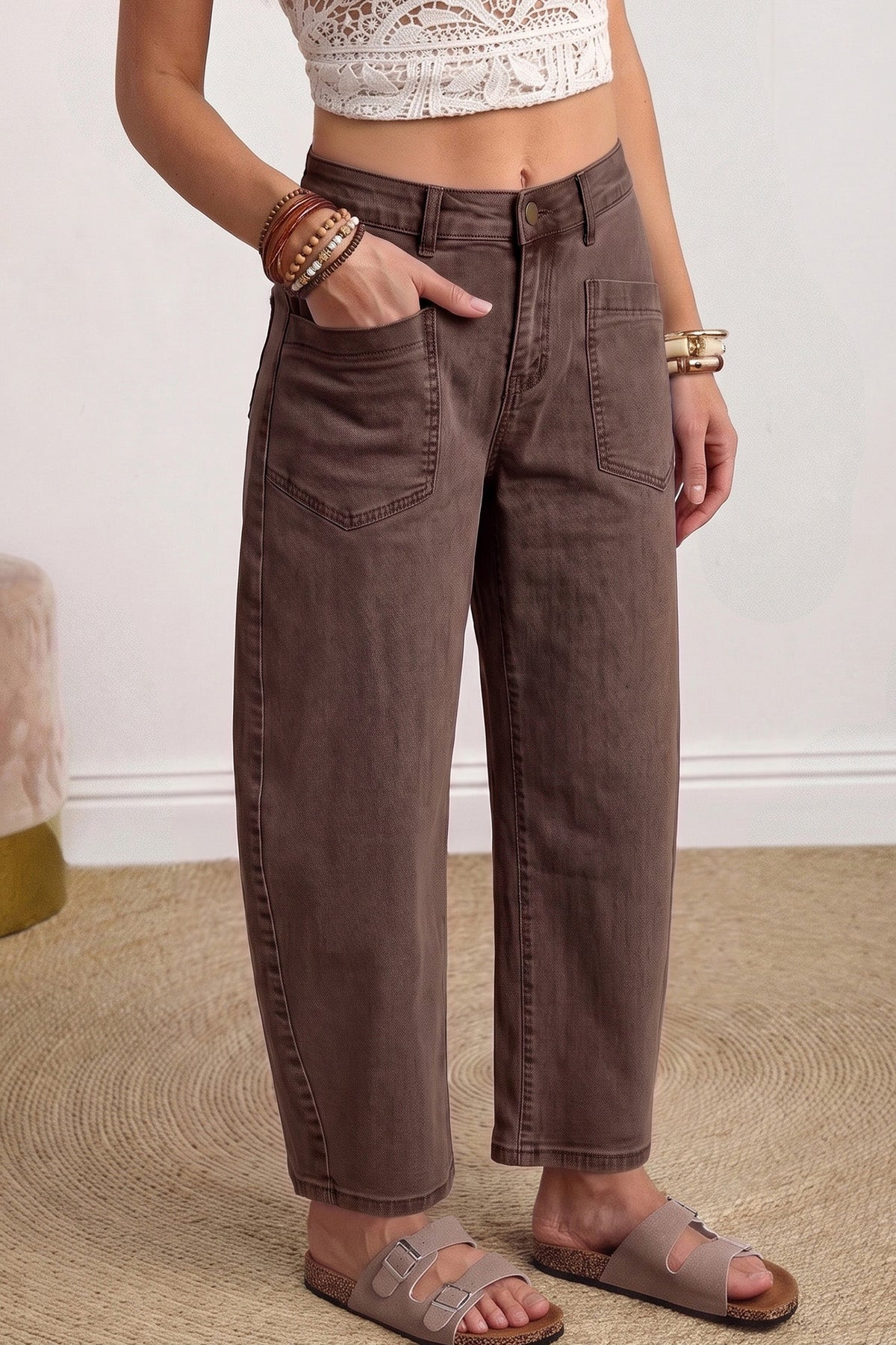Briar Barrel Jeans | Patch Pocket Denim in Coffee view 2 - Aje Briar Barrel Jeans (bottom)