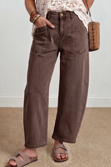Briar Square Patch Pocket Ankle-length Barrel Jeans in Coffee - Briar Jeans (bottom)