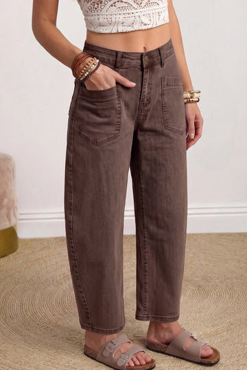 Briar Square Patch Pocket Ankle-length Barrel Jeans in Coffee view 2 - Briar Jeans (bottom)
