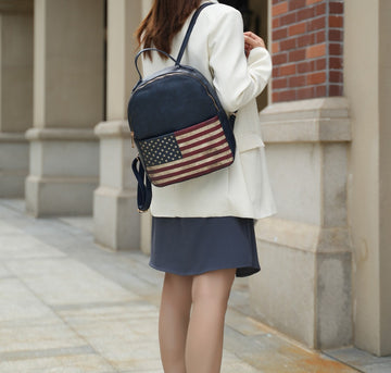 Briella Flag Print Backpack Handbag in Black view 2