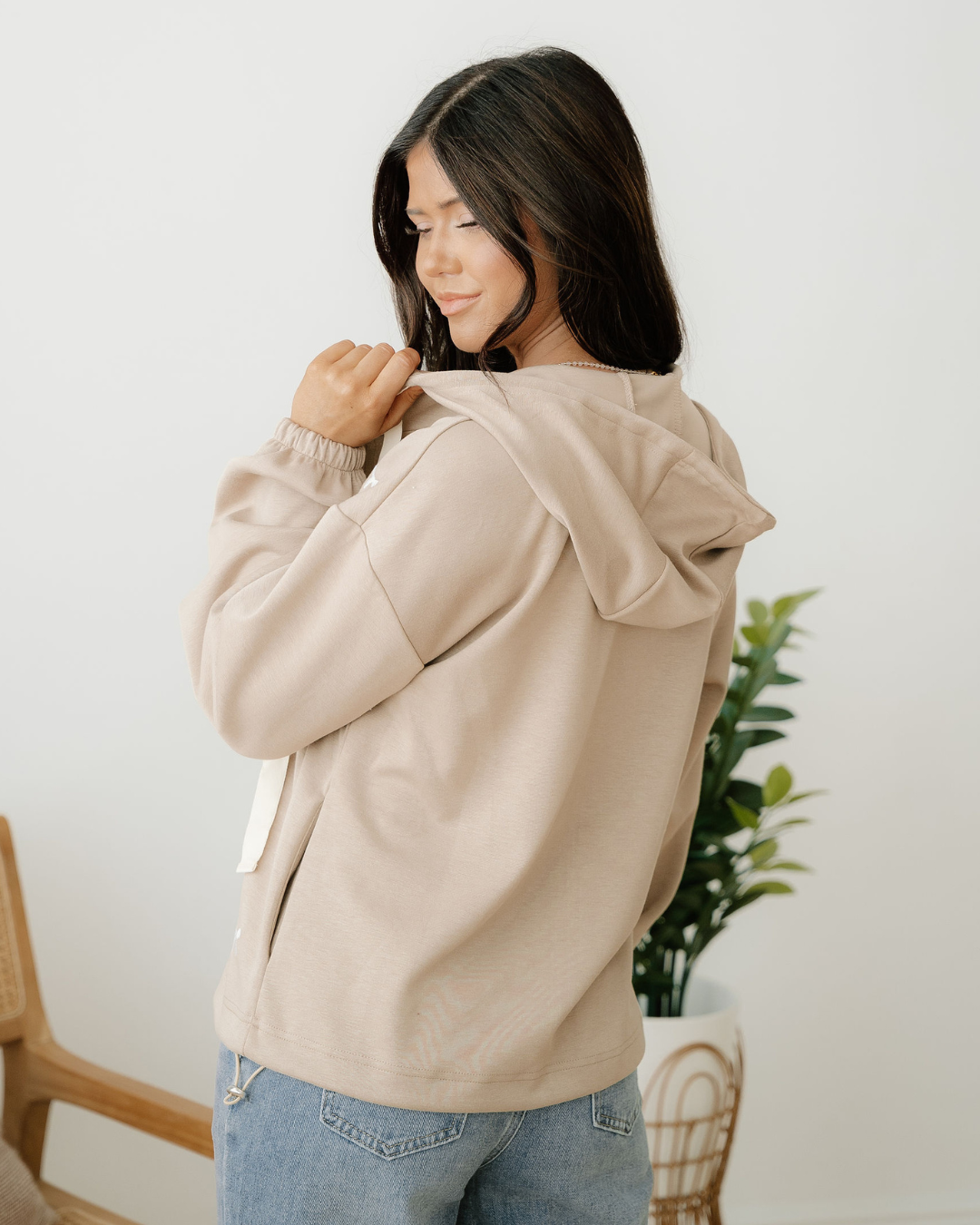 Brielle Bow Embroidered Zip up Hoodie in Goat view 4 - Zip Hoodie (top)