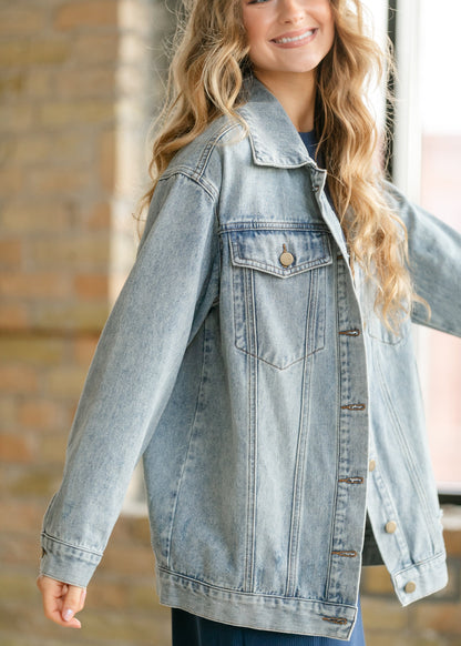 Brinx Light Wash Oversized Denim Jacket in 2XL view 7 - Relaxed Fit (bottom)