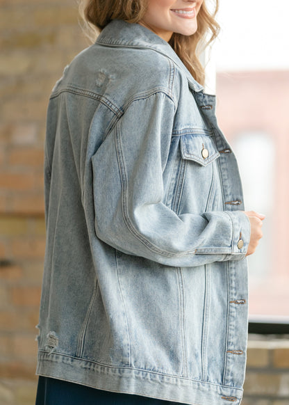 Brinx Light Wash Oversized Denim Jacket view 11 - Relaxed Fit (bottom)