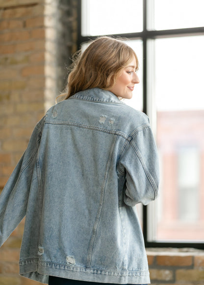 Brinx Light Wash Oversized Denim Jacket view 12 - Relaxed Fit (bottom)