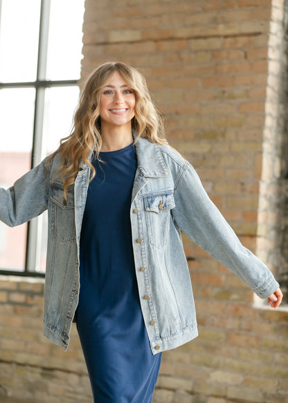 Brinx Light Wash Oversized Denim Jacket view 8 - Relaxed Fit (bottom)