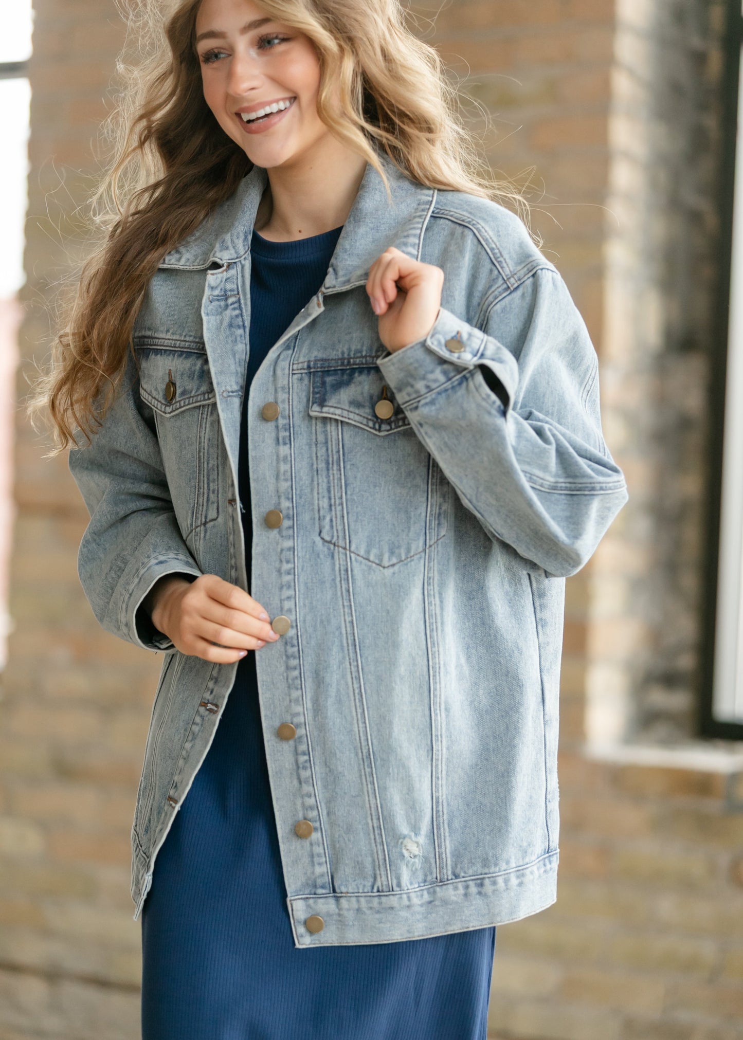 Brinx Light Wash Oversized Denim Jacket view 9 - Relaxed Fit (bottom)