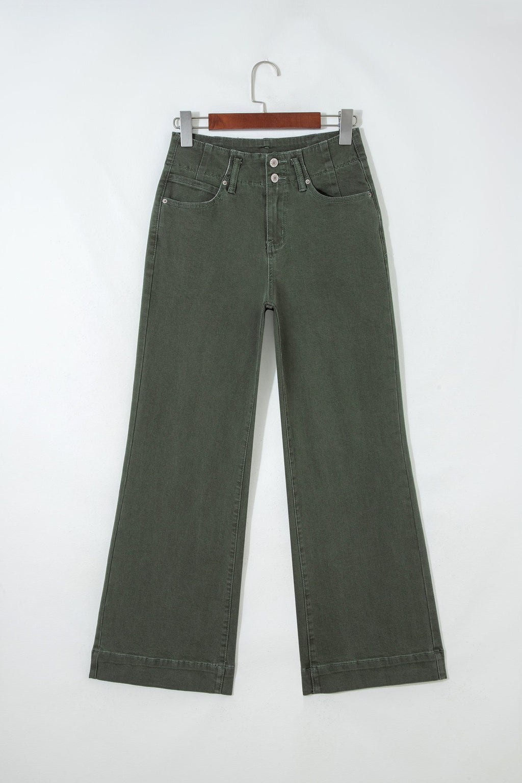 Brooke 2-button High Waist Flared Bottom Jeans - Olive Mist Green view 4 (bottom) - olive jeans, bottom - shop at us.meeeshop