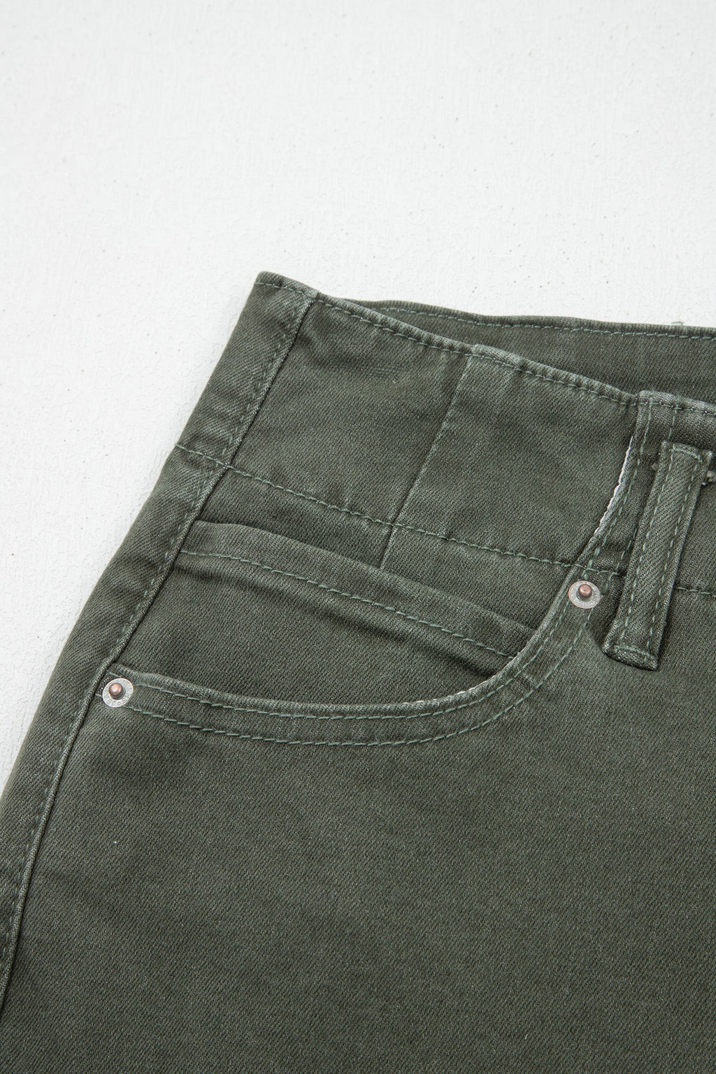 Brooke 2-button High Waist Flared Bottom Jeans - Olive Mist Green view 7 (bottom) - olive jeans, bottom - shop at us.meeeshop