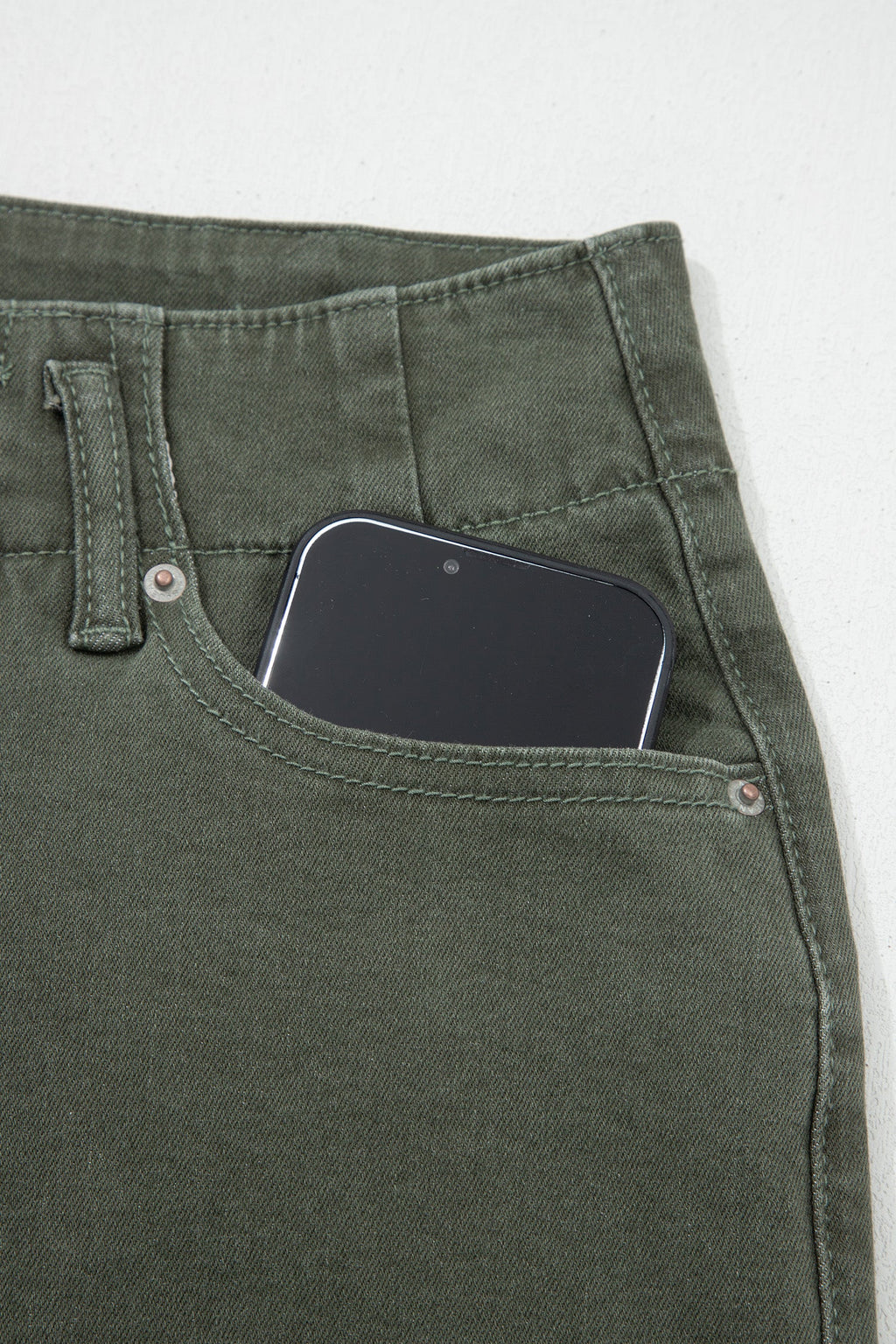 Brooke 2-button High Waist Flared Bottom Jeans - Olive view 8 (bottom) - olive jeans, bottom olive jean - shop at us.meeeshop