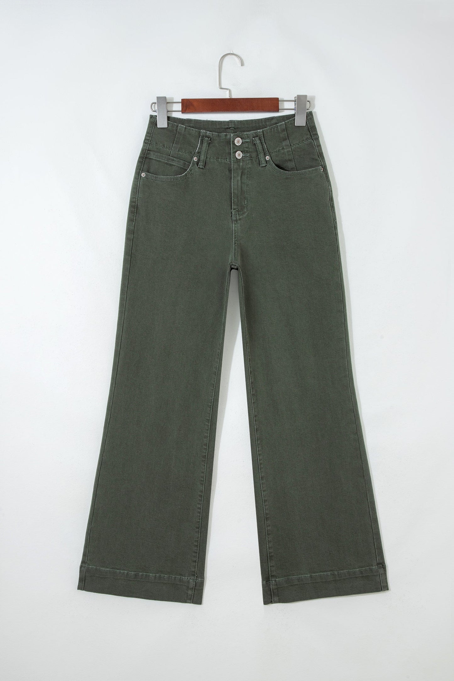 . Brooke 2-button High Waist Flared Bottom Jeans - Olive - MeeeShop Women's Fashion