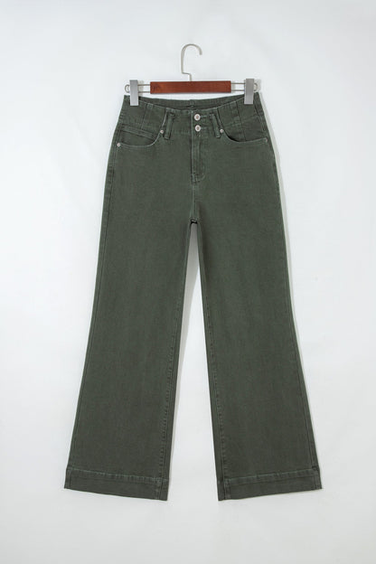 . Brooke 2-button High Waist Flared Bottom Jeans - Olive - MeeeShop Women's Fashion