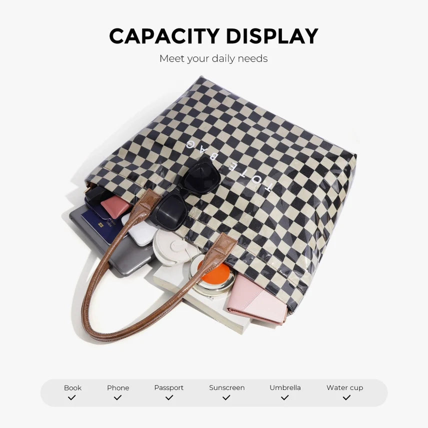 Brooklyn Laminated Mixed Media Checkered Tote view 14 (bag)