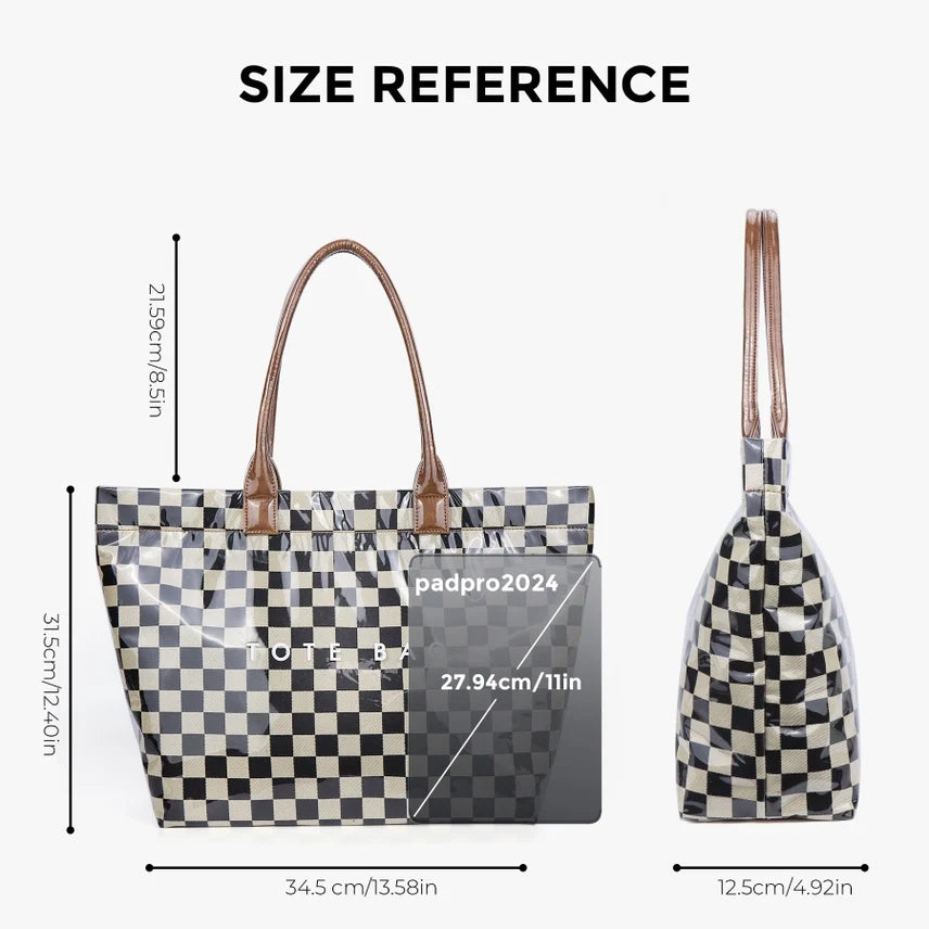 Brooklyn Laminated Mixed Media Checkered Tote view 16 (bag)