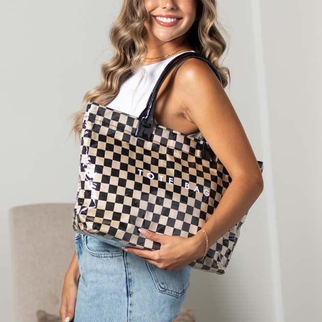 Brooklyn Laminated Mixed Media Checkered Tote view 8 (bag)