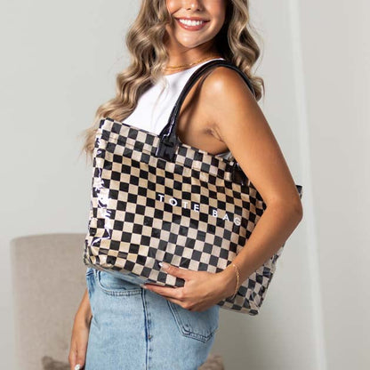 Brooklyn Laminated Mixed Media Checkered Tote view 8 (bag)