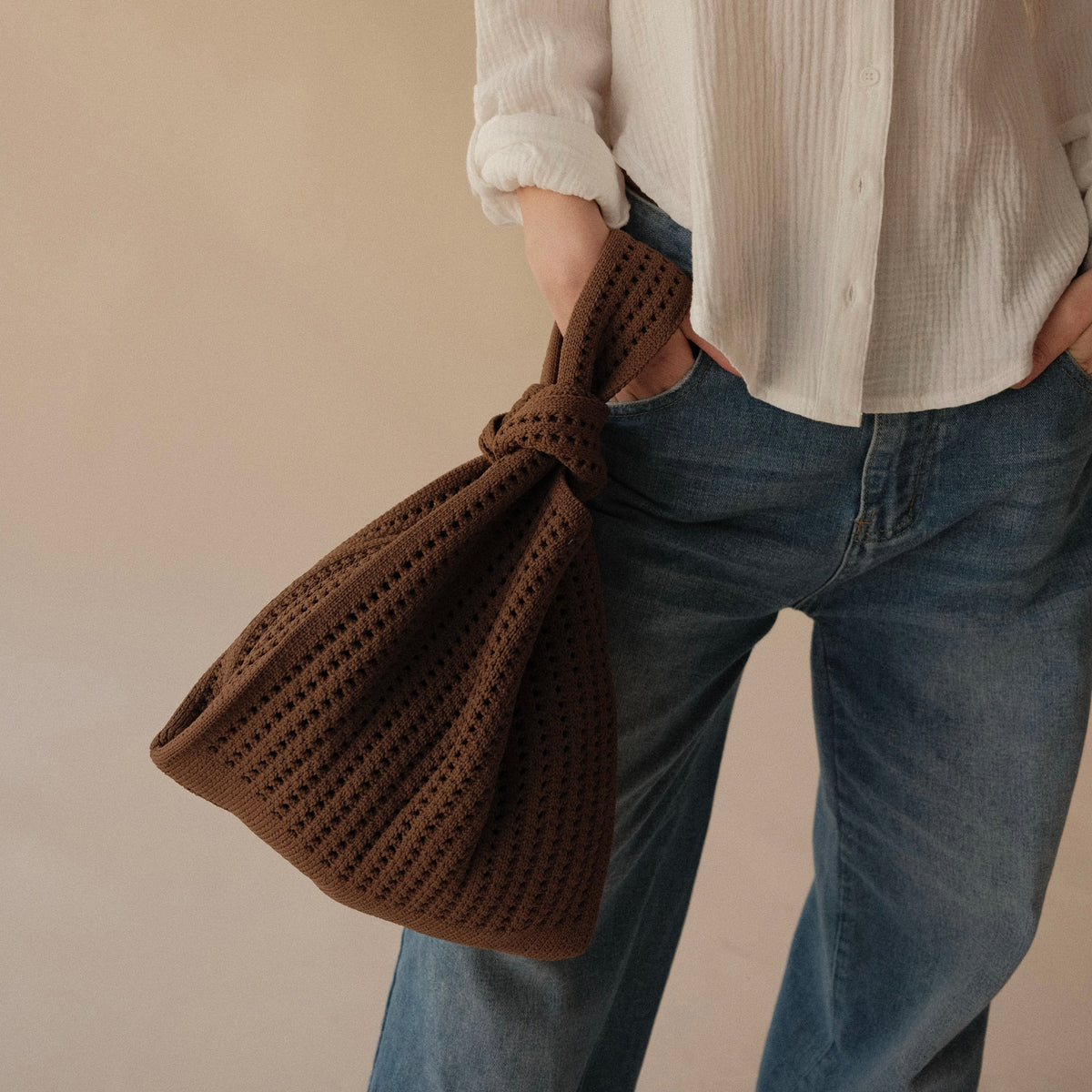 Brown Crochet Handbag view 11 - Brown Crochet Bag