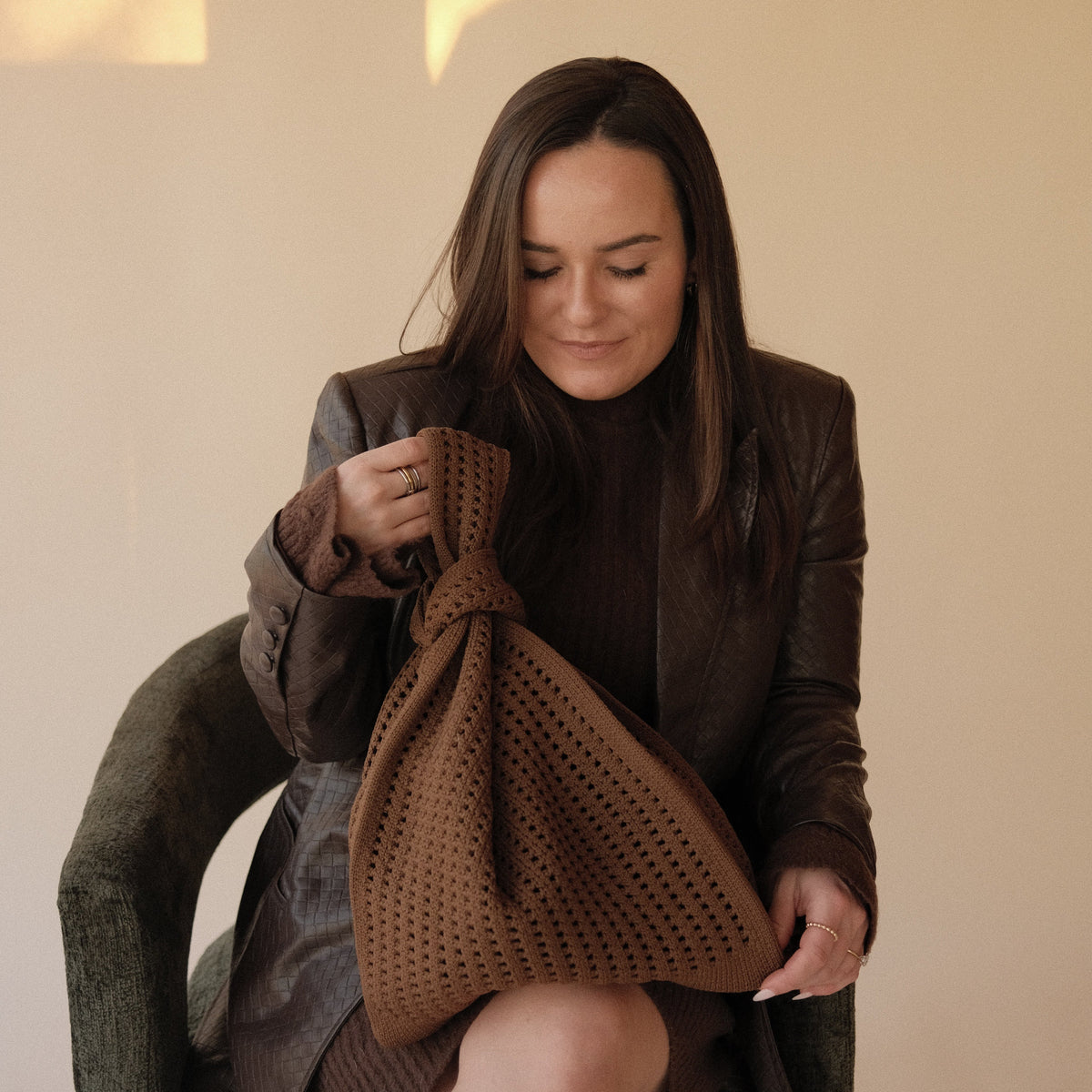 Brown Crochet Handbag view 8 - Brown Crochet Bag
