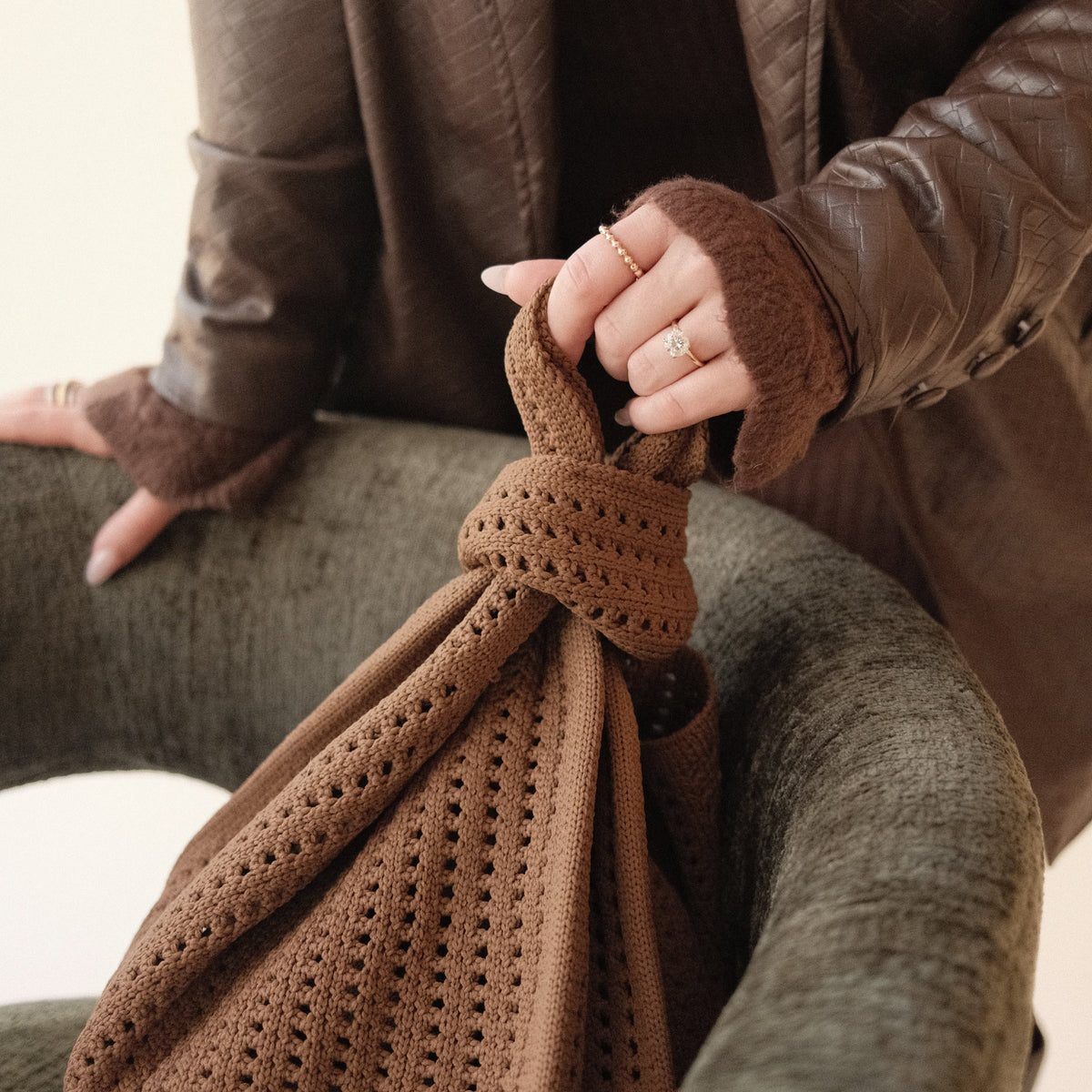 Brown Crochet Handbag view 9 - Brown Crochet Bag