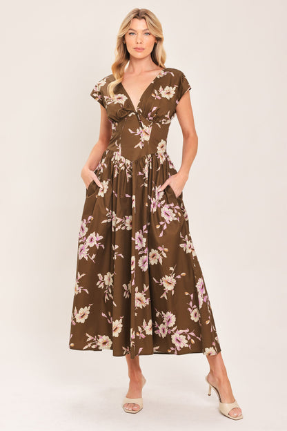Brown Daisy Woven Midi Dress in BROWN FLORAL - Joe Brown Daisy Dress