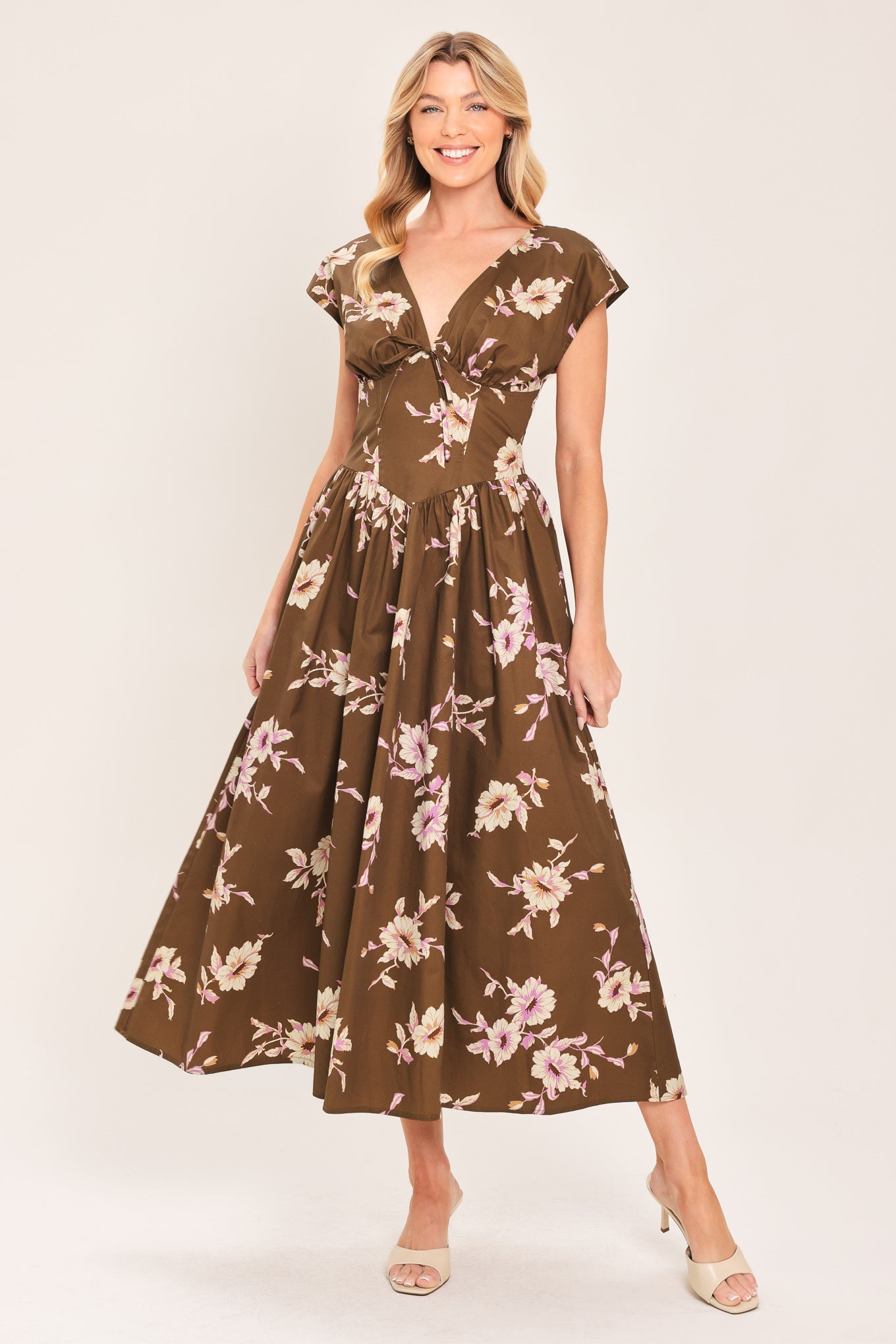 Brown Daisy Woven Midi Dress in BROWN FLORAL view 3 - Joe Brown Daisy Dress