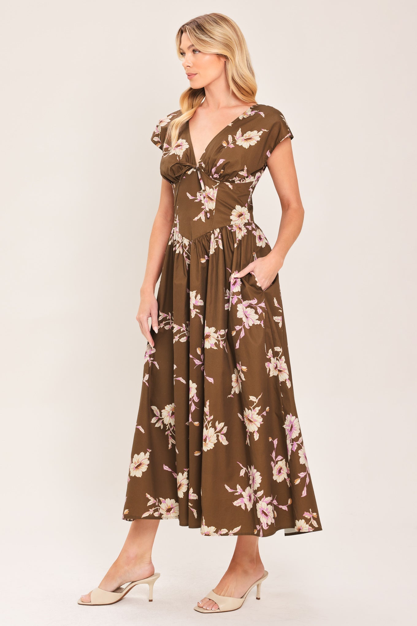 Brown Daisy Woven Midi Dress in BROWN FLORAL view 5 - Joe Brown Daisy Dress
