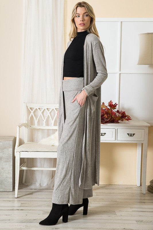 Brushed Rib Pocket Cardigan in 2 Tone Burgandy - Brushed Rib Sweater Pant (top)