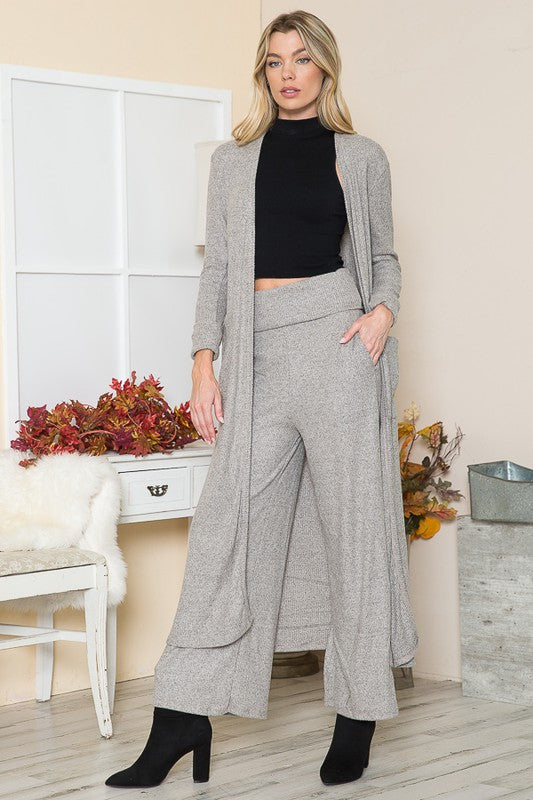 Brushed Rib Pocket Cardigan in 2 Tone Burgandy view 2 - Brushed Rib Sweater Pant (top)
