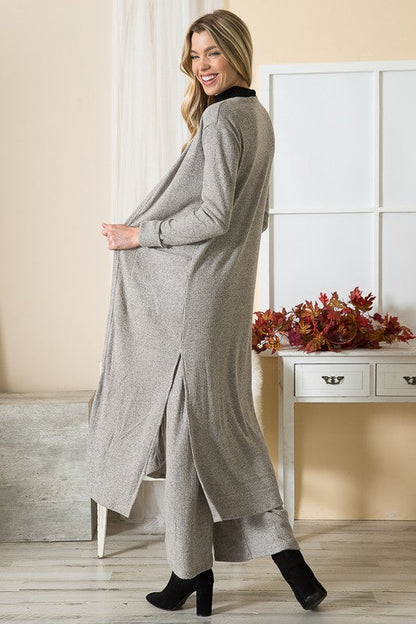 Brushed Rib Pocket Cardigan in 2 Tone Burgandy view 3 - Brushed Rib Sweater Pant (top)