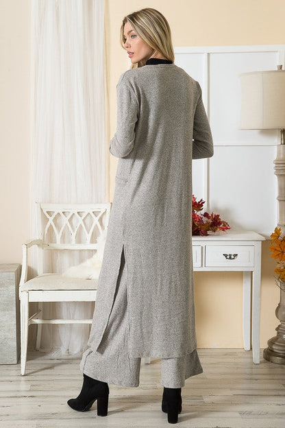 Brushed Rib Pocket Cardigan in 2 Tone Oatmeal view 5 - Brushed Rib Sweater Pant (top)
