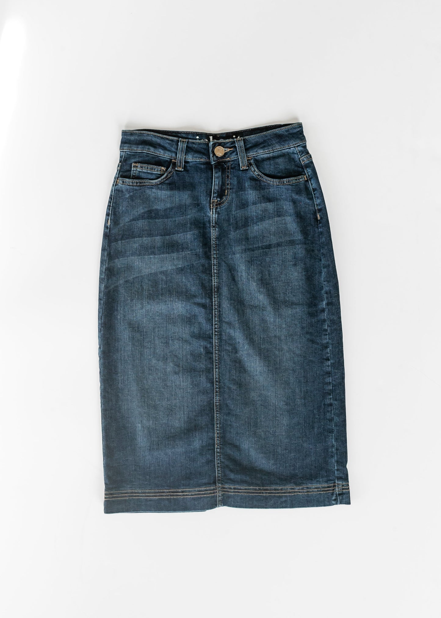 Bryn Dark Wash Denim Midi Skirt in 10 view 5 (dress)