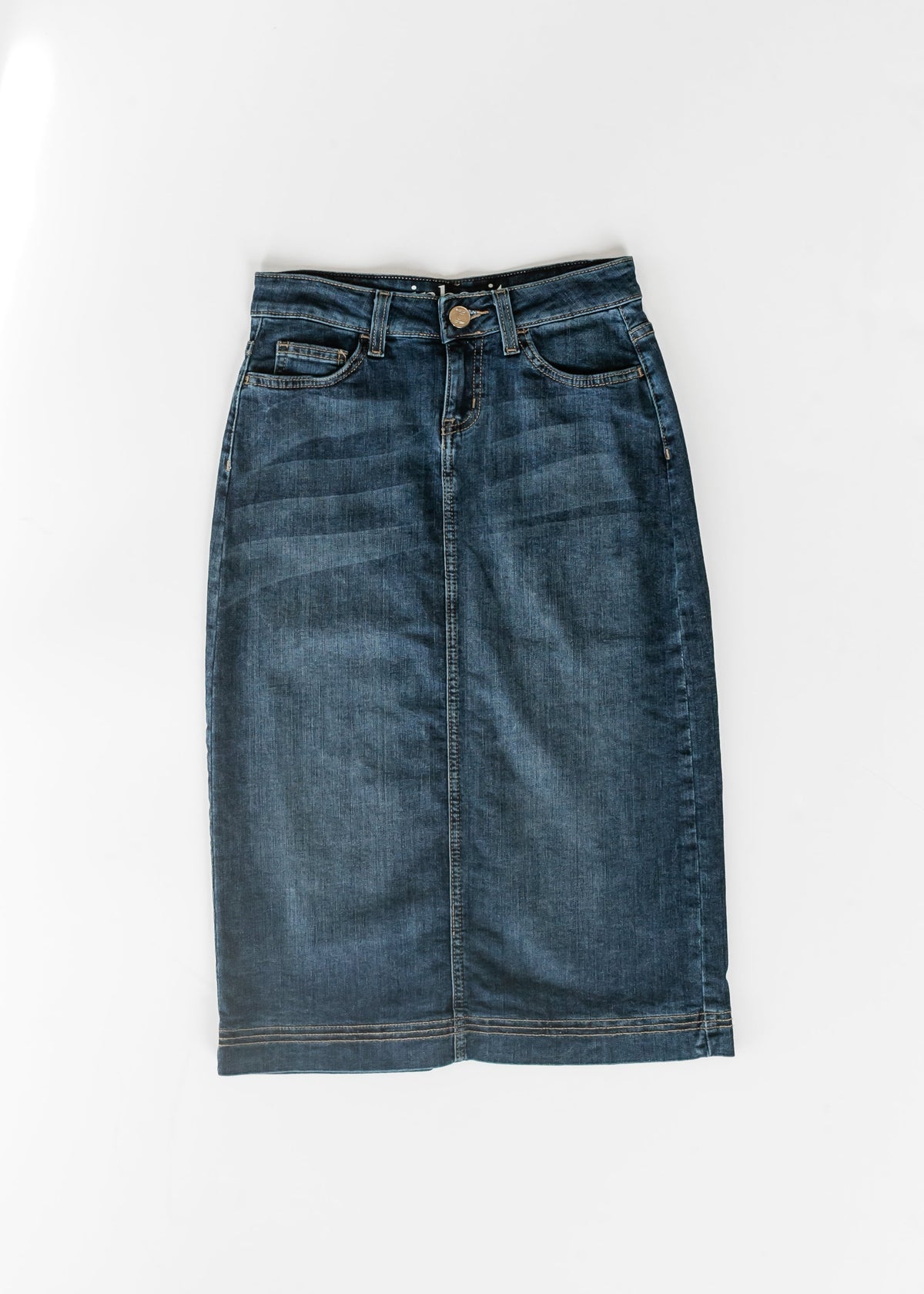 Bryn Dark Wash Denim Midi Skirt in 10 view 5 (dress)