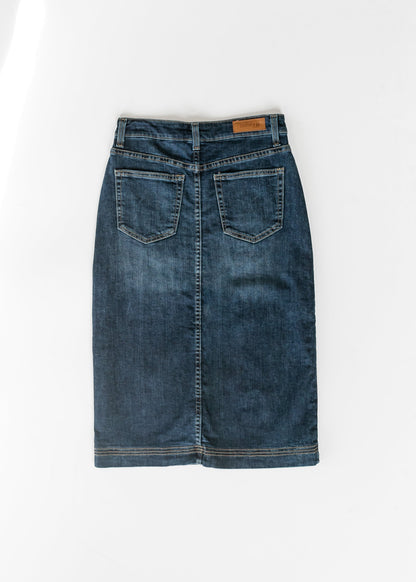 Bryn Dark Wash Denim Midi Skirt in 14 view 7 (dress)