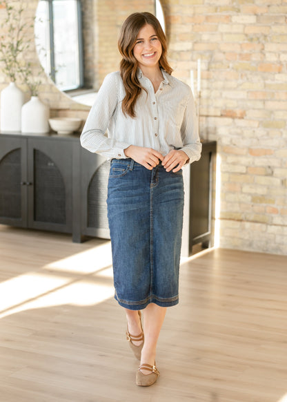 Bryn Dark Wash Denim Midi Skirt in 4 view 2 (dress)
