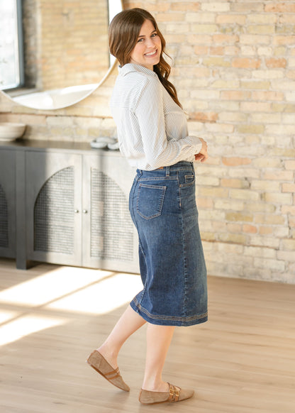 Bryn Dark Wash Denim Midi Skirt in 6 view 3 (dress)
