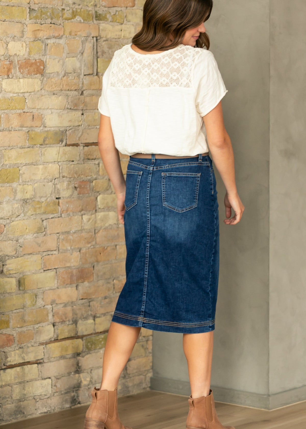 Bryn Dark Wash Denim Midi Skirt view 12 (dress)