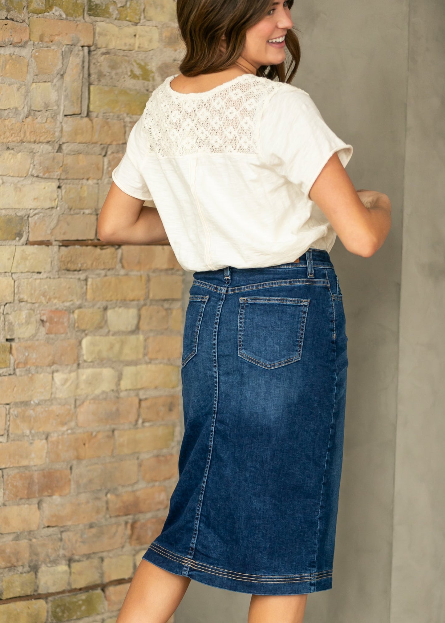 Bryn Dark Wash Denim Midi Skirt view 14 (dress)